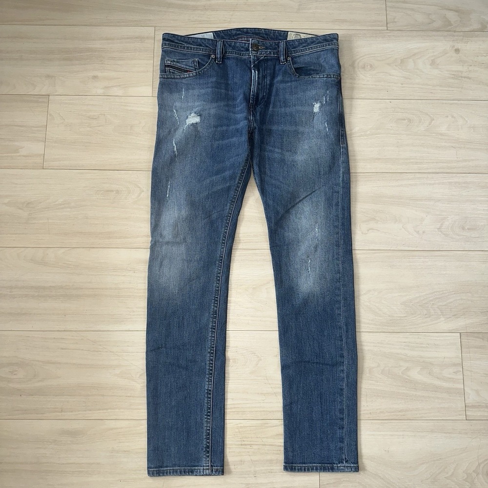 Diesel Thommer C Jeans Mens 34x31 Blue Slim Skinny Stretch Denim Dark Wash